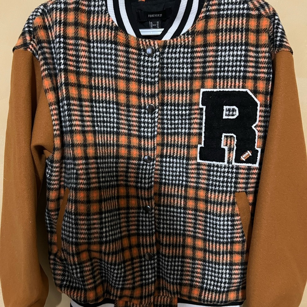 Forever 21 Plaid Varsity Letterman Bomber Jacket XS